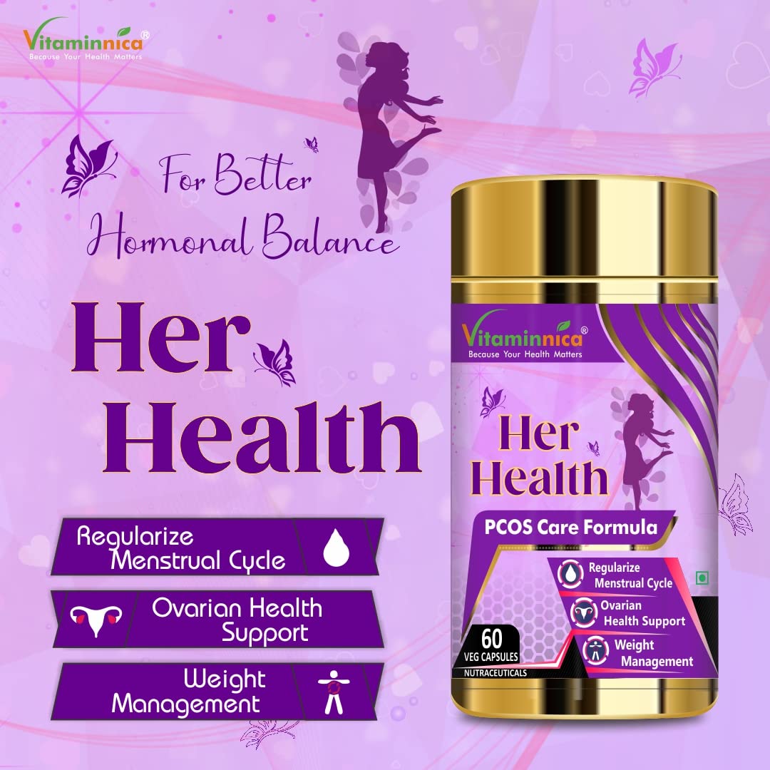 Vitaminnica Her Health PCOS Care Formula - Hormonal Balance & Ovarian Support, 60 Veg Capsules