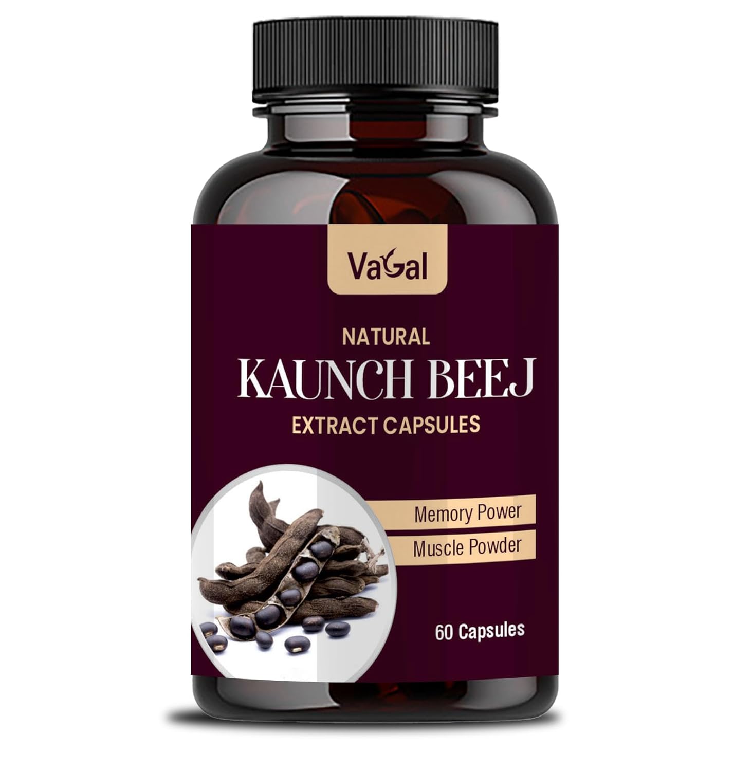 VHANS Natural Kaunch Beej Extract Capsules 500mg - Premium Mucuna Pruriens Complex, 60 Count