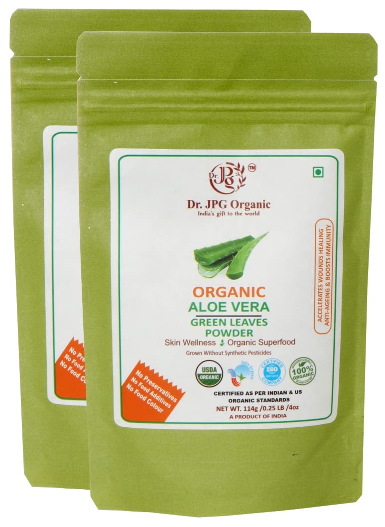 DR. JPG Organic Aloe Vera Leaf Powder (228g) – 114g (Pack of 2) | For Skin, Hair & Digestive Health | 100% Certified Organic