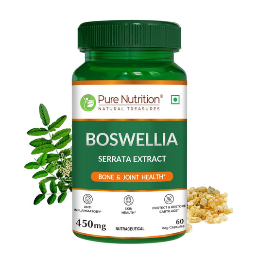 Pure Nutrition Boswellia Serrata Capsules - 450mg –  60 Veg Capsules - Supports Joint & Bone Health, Reduces Inflammation & Stiffness | Boosts Immunity & Skin Health | Natural Ayurvedic Herb for Mobility & Flexibility | For Men & Women