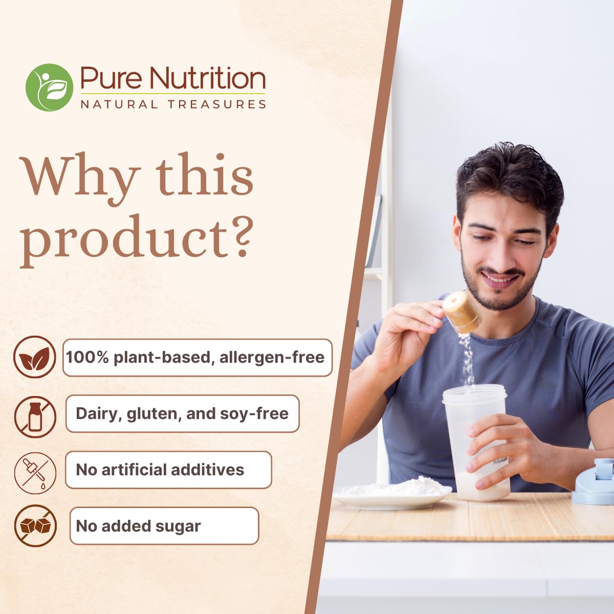 Pure Nutrition Plant Protein Powder -Banana & Strawberry (500g) for Men, Women, With Pea & Brown Rice Protein with Omega3, Digestive Enzymes & Turmeric | Plant-based, Vegan Supplement for Muscle Growth & Strength | No Artificial Sweeteners