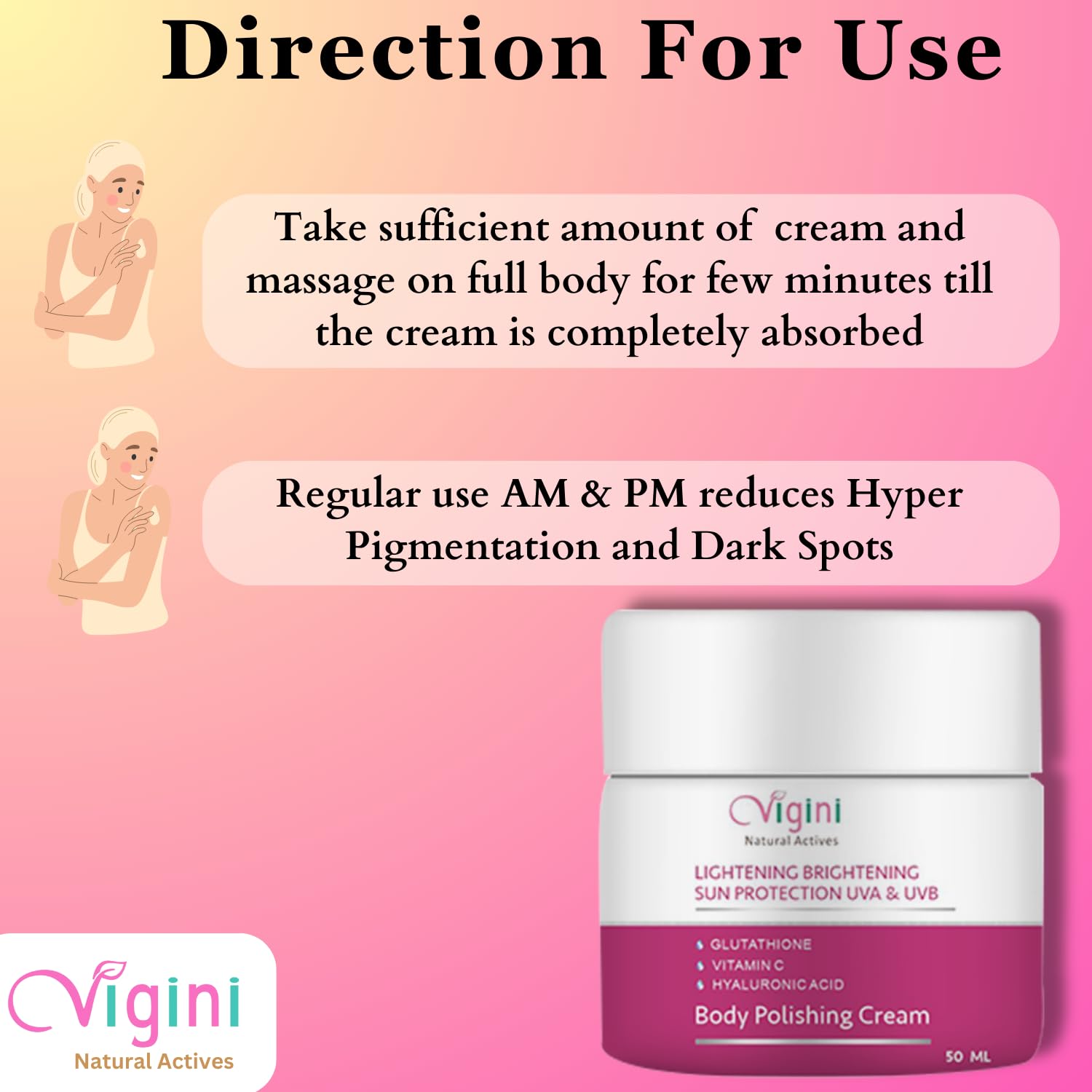 Vigini Natural Actives Skin Lightening Brightening Body Whitening Polishing Cream