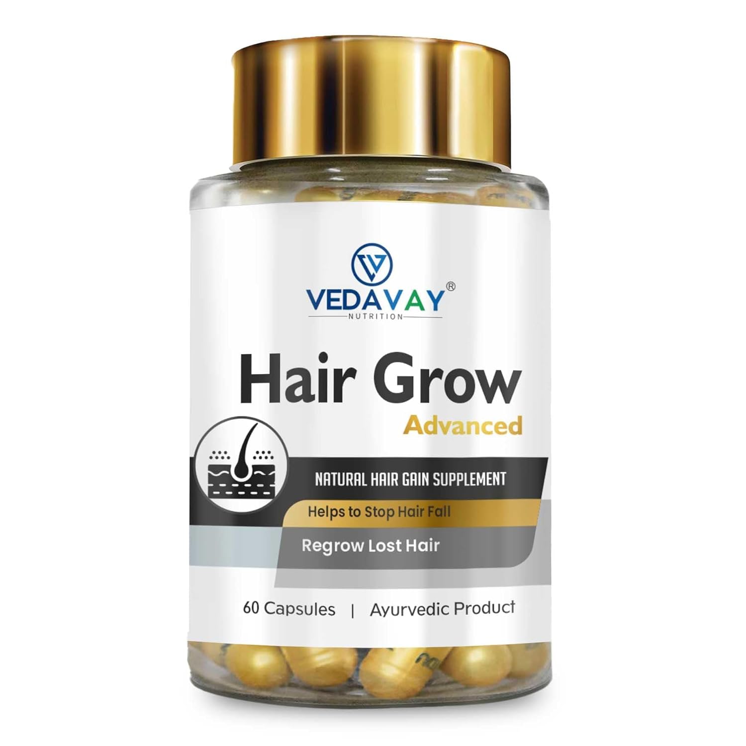 VedaVay Ayurvedic Hair Growth Support Capsules - Premium Ayurvedic Follicle Nourishment Complex (60 Count)