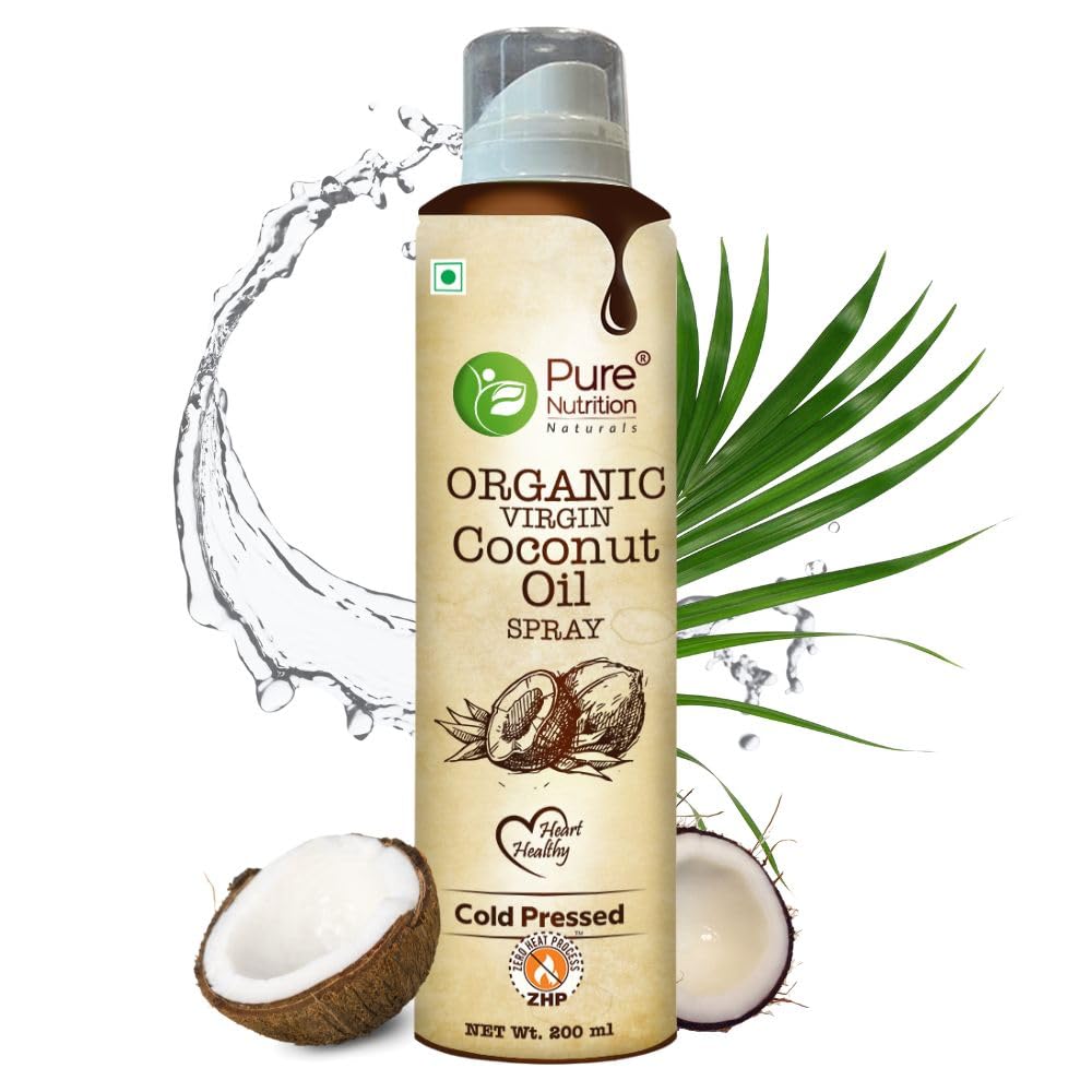 Pure Nutrition Organic Extra Virgin Coconut Oil Spray - 200ml | Pure, Edible & Cold Pressed | Ideal for Cooking, Baking & Salad Dressing | Non-GMO, Zero Cholesterol | Easy-to-Use Spray for Skin & Hair Care