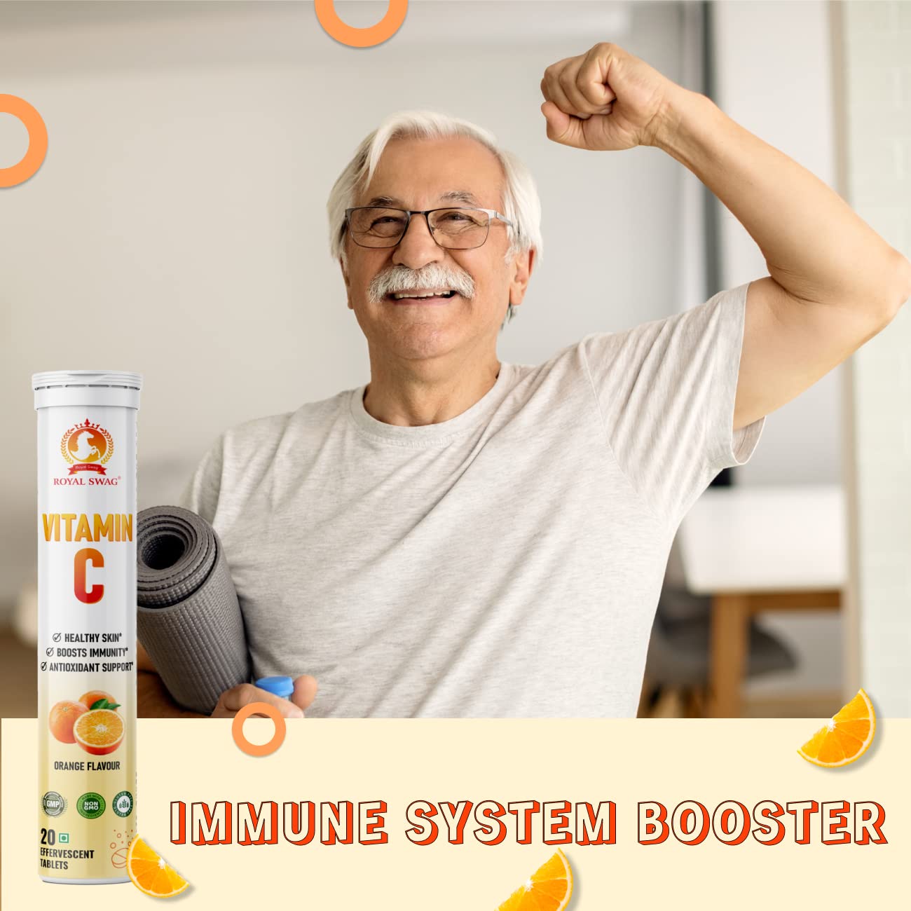 Royal Swag Vitamin C Effervescent Tablets Orange Flavour - Immunity & Skin (20 Count)