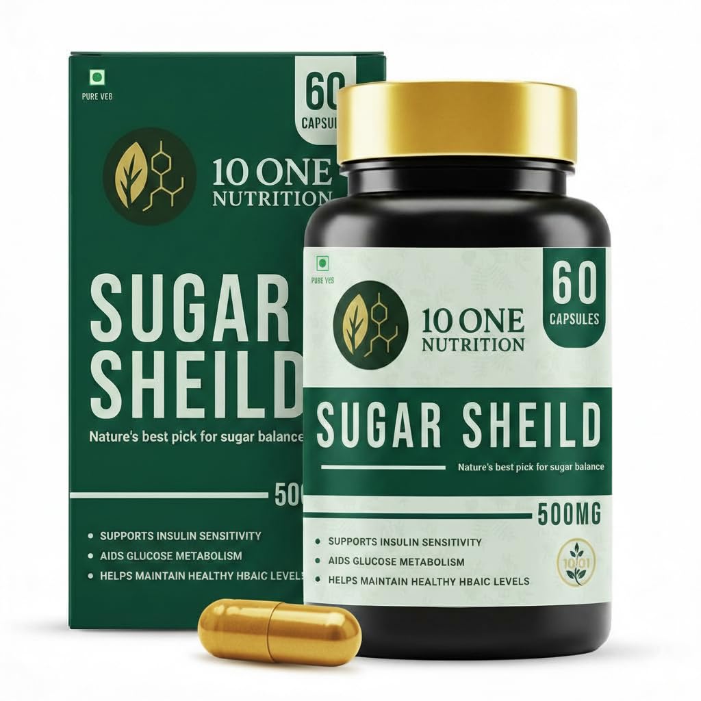 10 One Nutrition Sugar Shield Capsules 500mg (60 Veg Capsules) | Ayurvedic Support for Healthy Blood Sugar & Glucose Metabolism