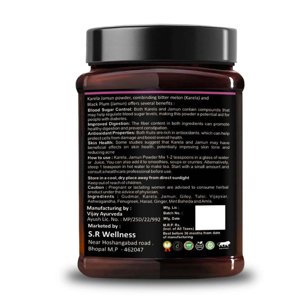 VEDAVAY Karela & Jamun Diabetic Detox Powder - 11 Potent Herbs Glycemic Support Blend (160g)