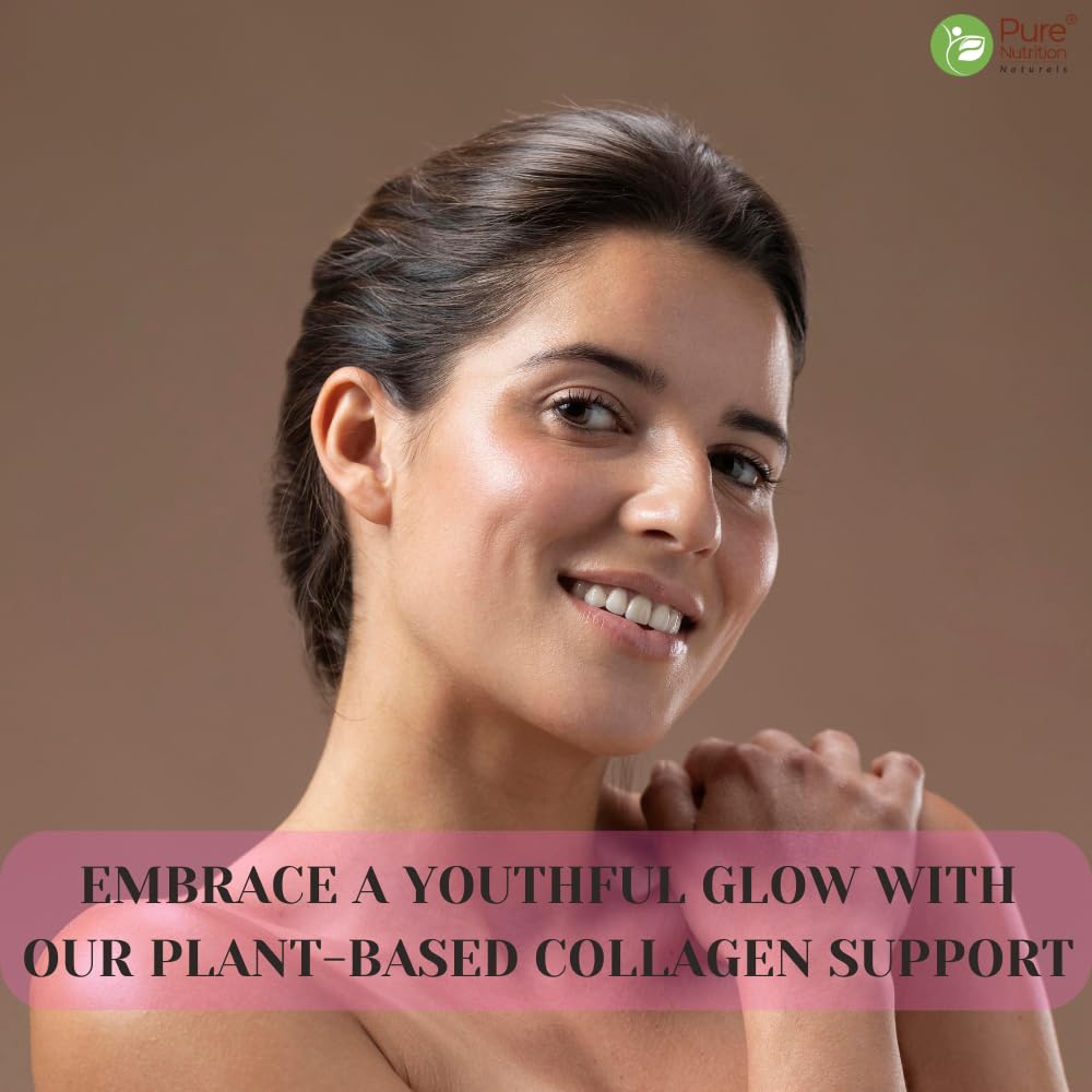 Pure Nutrition Plant based Collagen Builder Tablets with 8 B Vitamins, Biotin & Vitamin C for Glowing Skin, Strong & Healthy Hair, Nails, Bones & Joints - 60 Veg Tablets