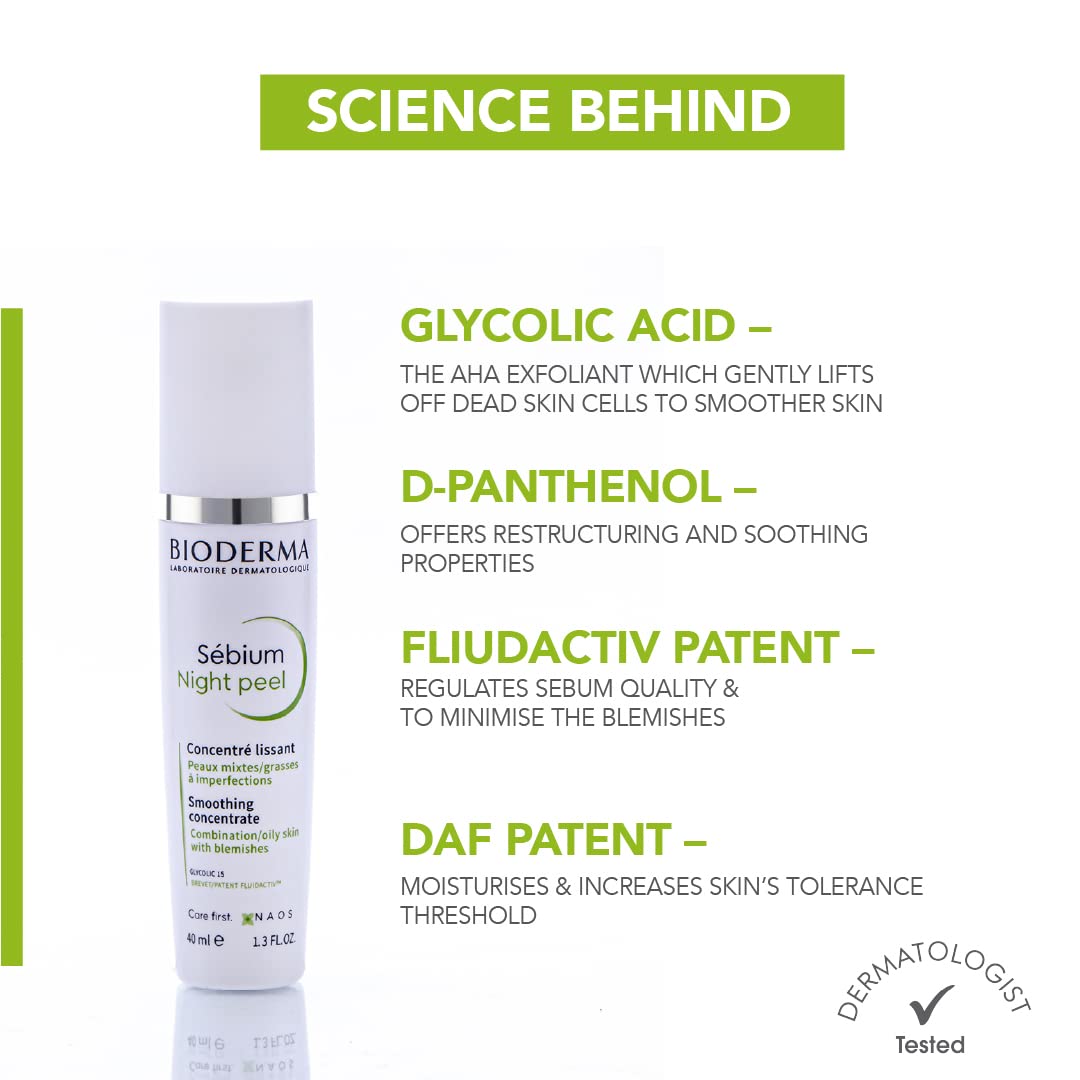 Bioderma Sebium Night Peel Smoothing Concentrate | Reduces Spots & Blemishes | For Combination/Oily Skin - 40ml Cream