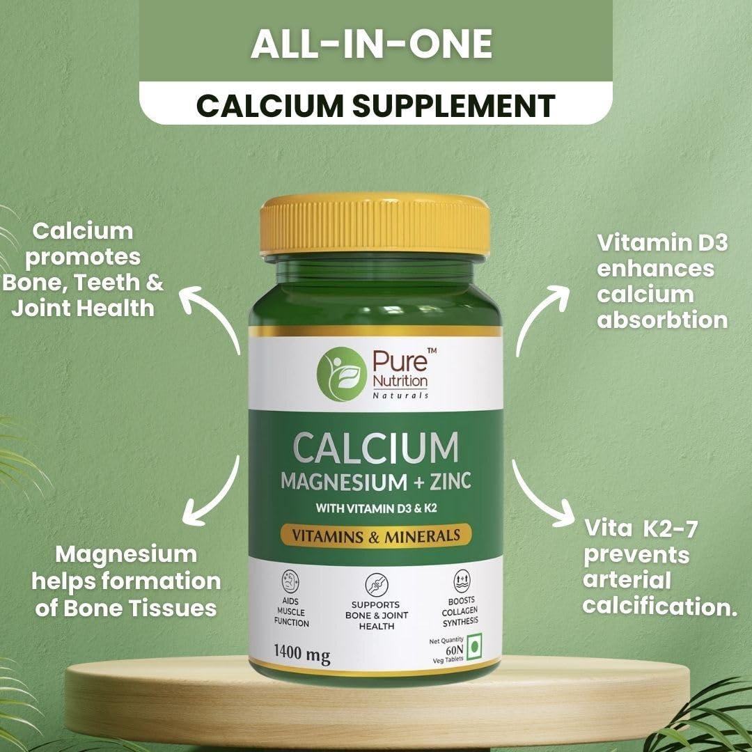 Pure Nutrition Calcium Magnesium + Zinc 1400mg Veg Tablet