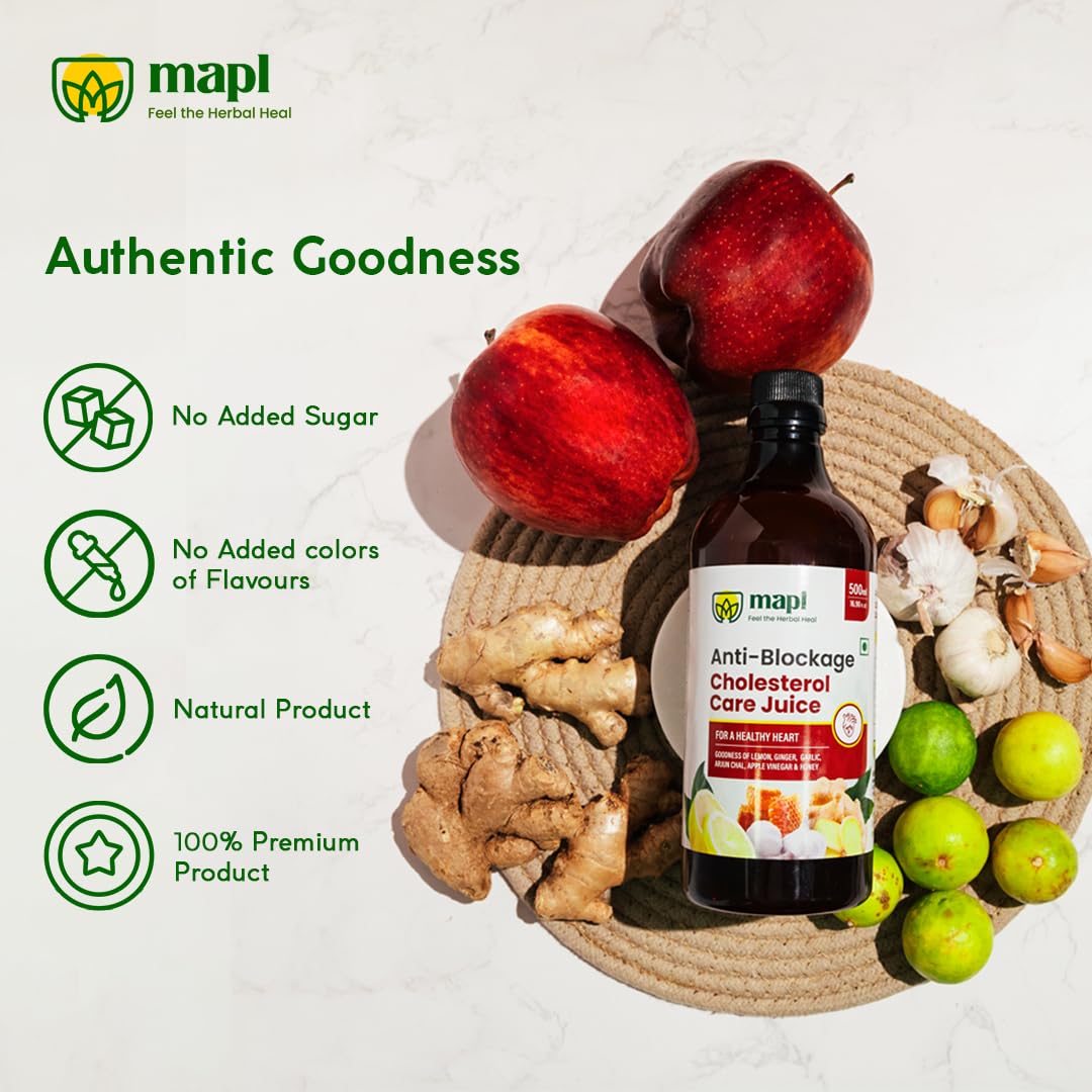 MAPL Anti Blockage Cholesterol Care Juice 500ml | Garlic, Ginger, Lemon & Apple Cider Vinegar | Supports Heart Health & Cholesterol Balance