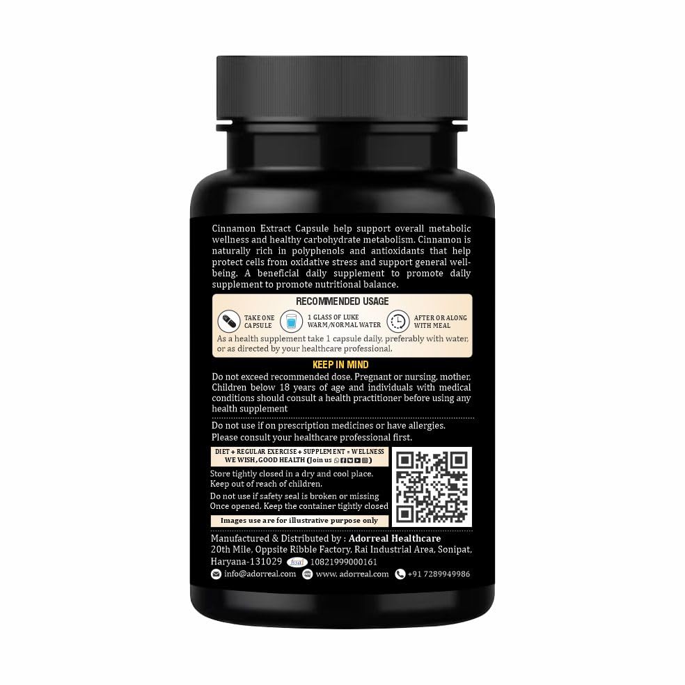 Adorreal Cinnamon Extract Capsules (60 Capsules) | Supports Healthy Blood Sugar Levels, Digestion & Metabolism