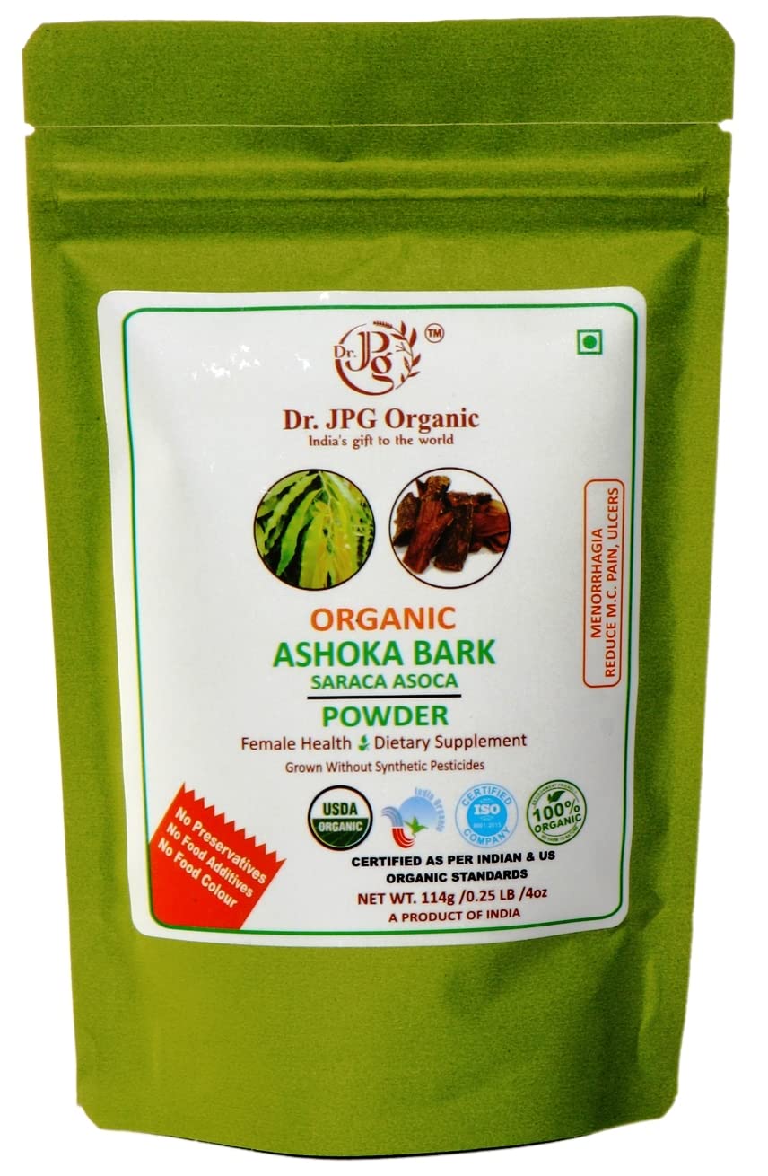 DR. JPG Organic Ashoka Bark Powder (228g) – 114g (Pack of 2) | For Female Reproductive Health & Uterine Care | 100% Certified Organic
