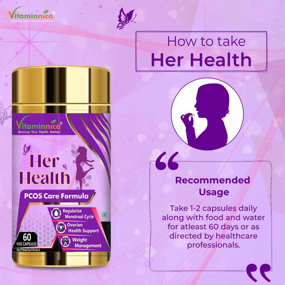 Vitaminnica Her Health PCOS Care Formula - Hormonal Balance & Ovarian Support, 60 Veg Capsules