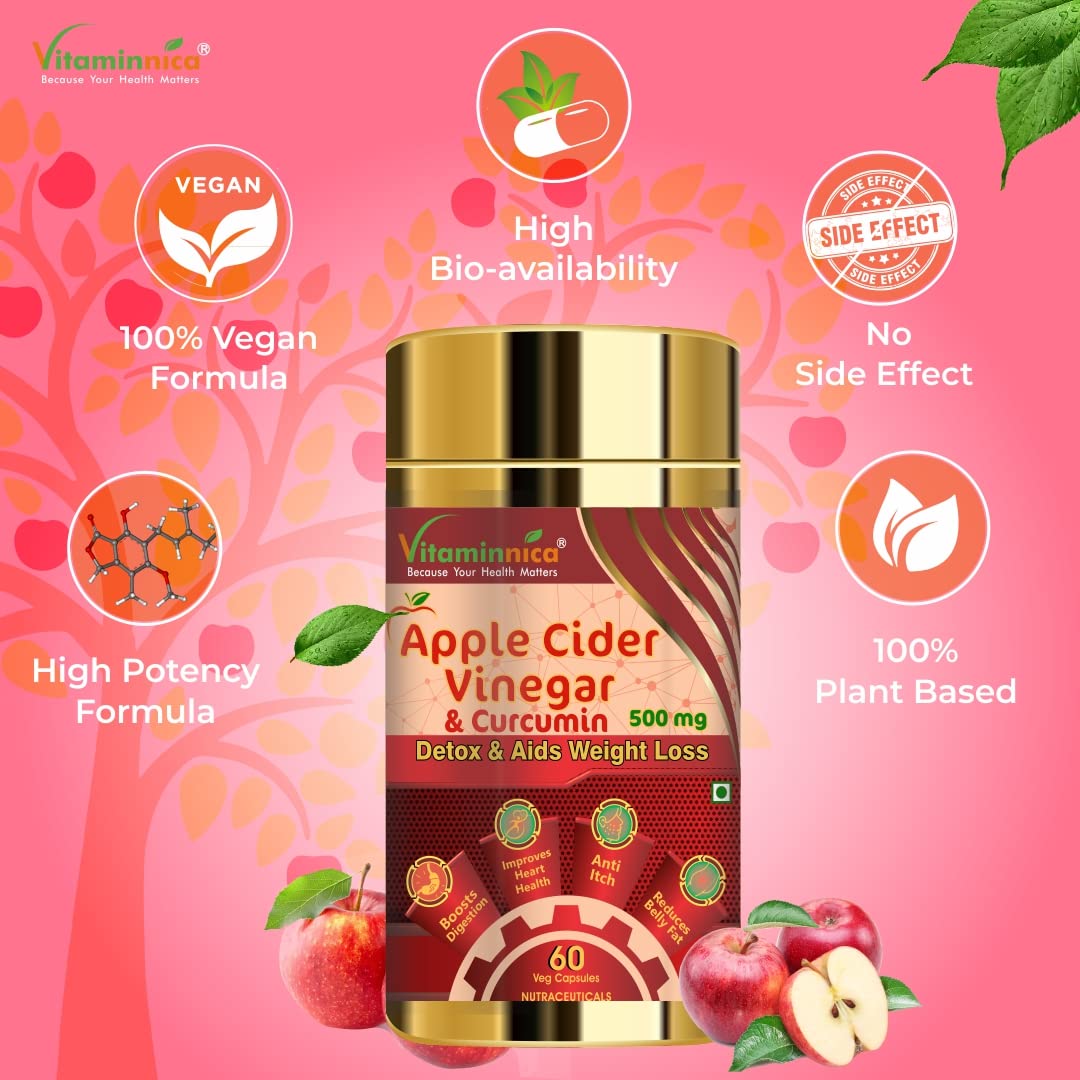 Vitaminnica Apple Cider Vinegar & Curcumin 60 Capsules - Digestive & Weight Support Formula