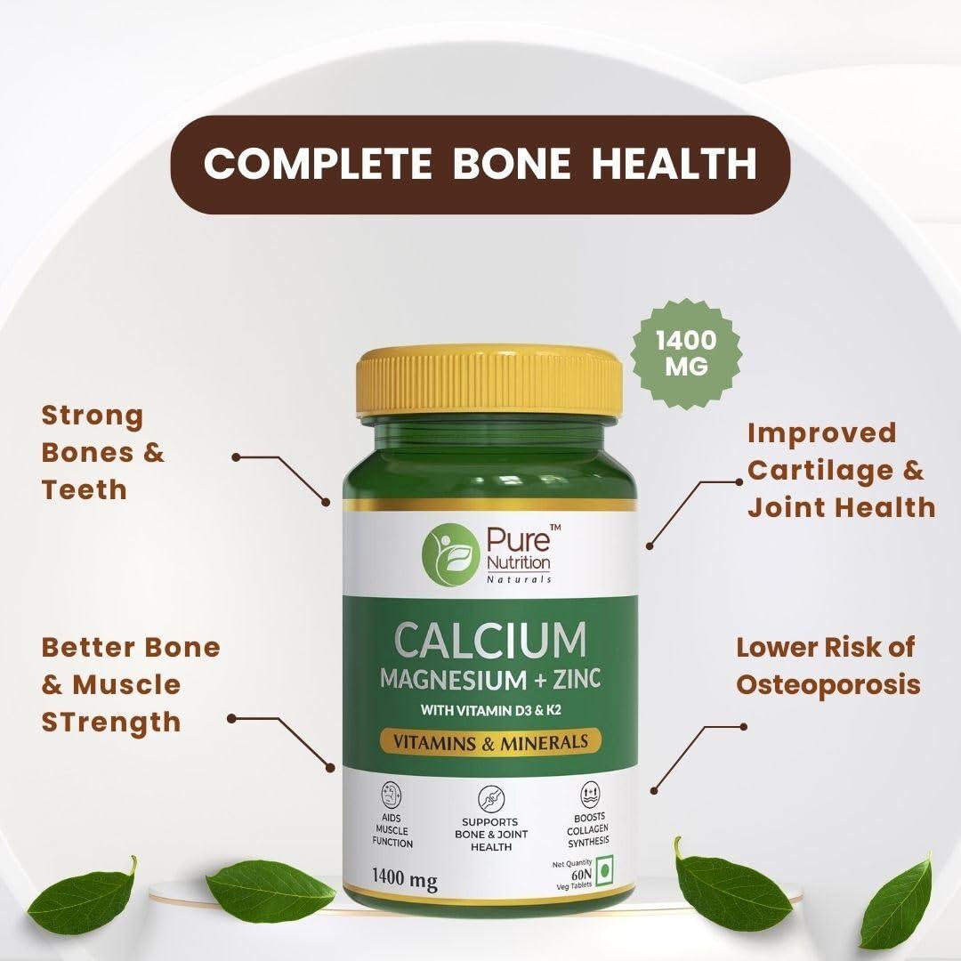 Pure Nutrition Calcium Magnesium + Zinc 1400mg Veg Tablet