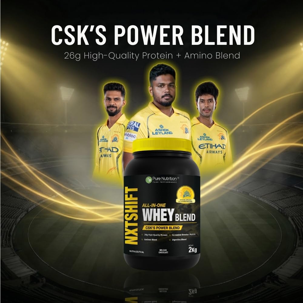 CSK Limited Edition Pure Nutrition NXT SHIFT All-In-One Whey Blend Powder No Added Sugar Belgian Chocolate 2Kg Jar