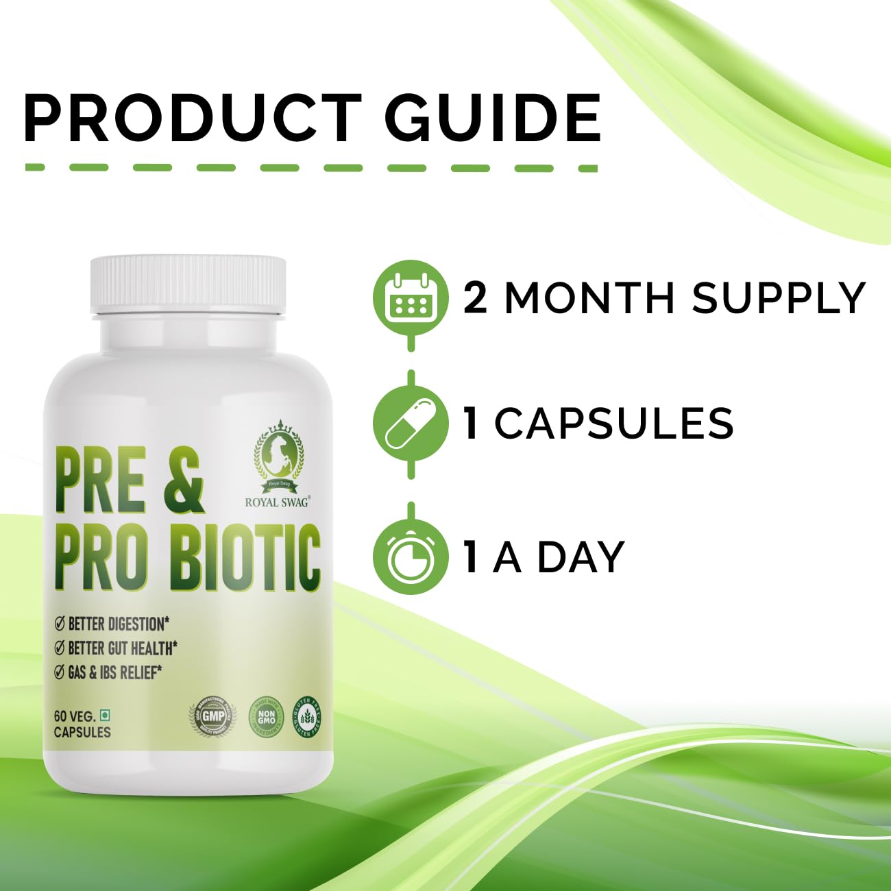 Royal Swag Pre and Probiotic Capsules - Gut Health & Digestive Support (60 Count)
