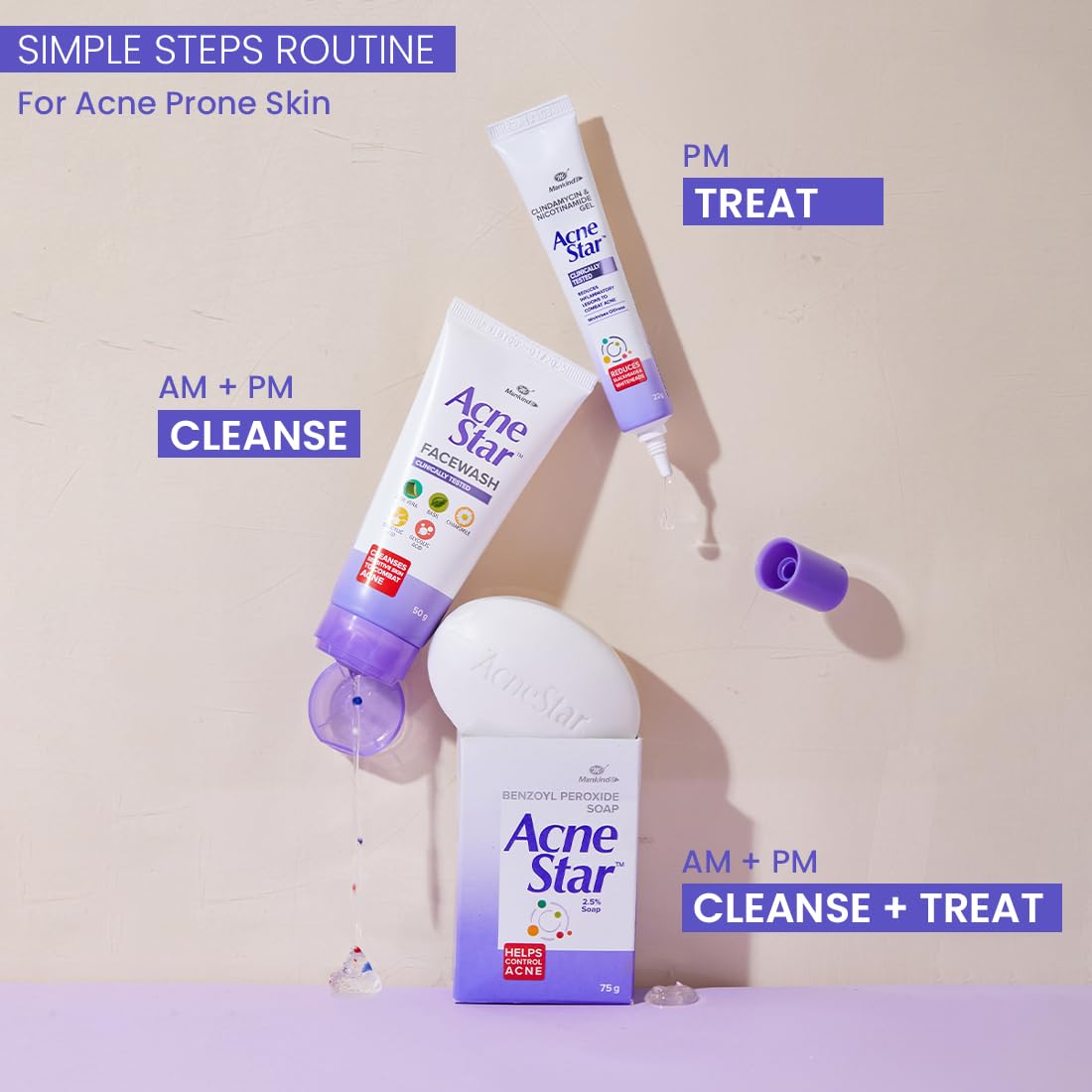 Acnestar Anti-Acne Face Wash | For Combination & Oily Skin - 50gm - Pack of 3