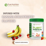 Pure Nutrition Plant Protein Powder -Banana & Strawberry (500g) for Men, Women, With Pea & Brown Rice Protein with Omega3, Digestive Enzymes & Turmeric | Plant-based, Vegan Supplement for Muscle Growth & Strength | No Artificial Sweeteners