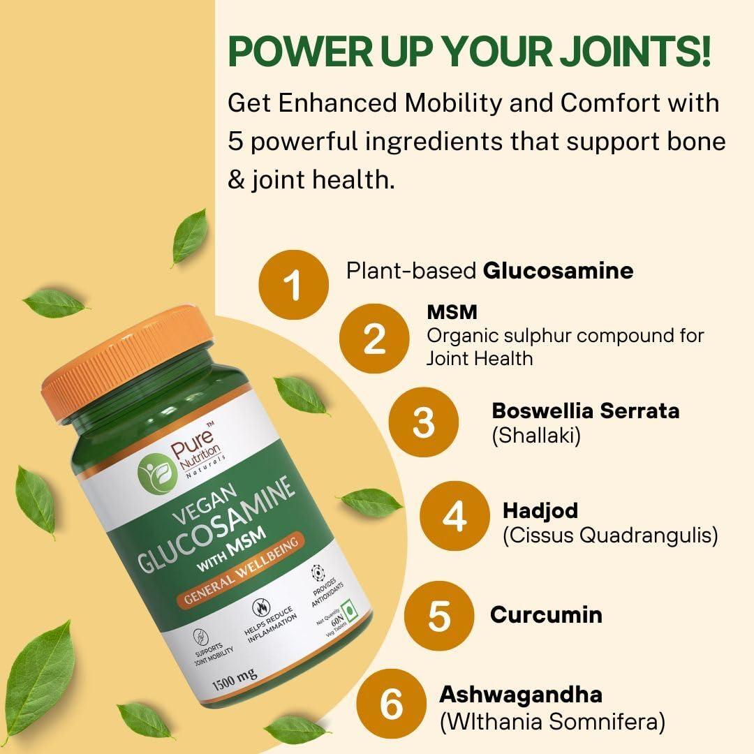 Pure Nutrition Vegan Glucosamine with MSM 1500 mg Veg Tablet for Joints & Antioxidant Support