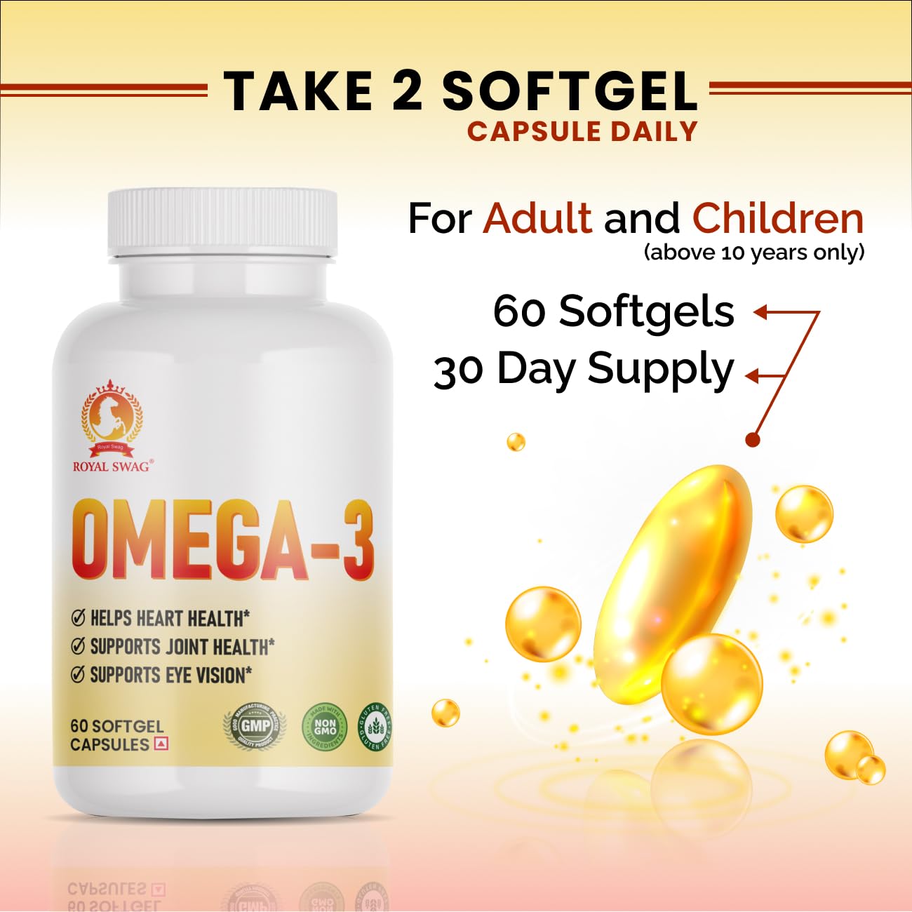 Royal Swag Omega 3 Fish Oil 1250mg - High Potency EPA & DHA (60 Capsules)