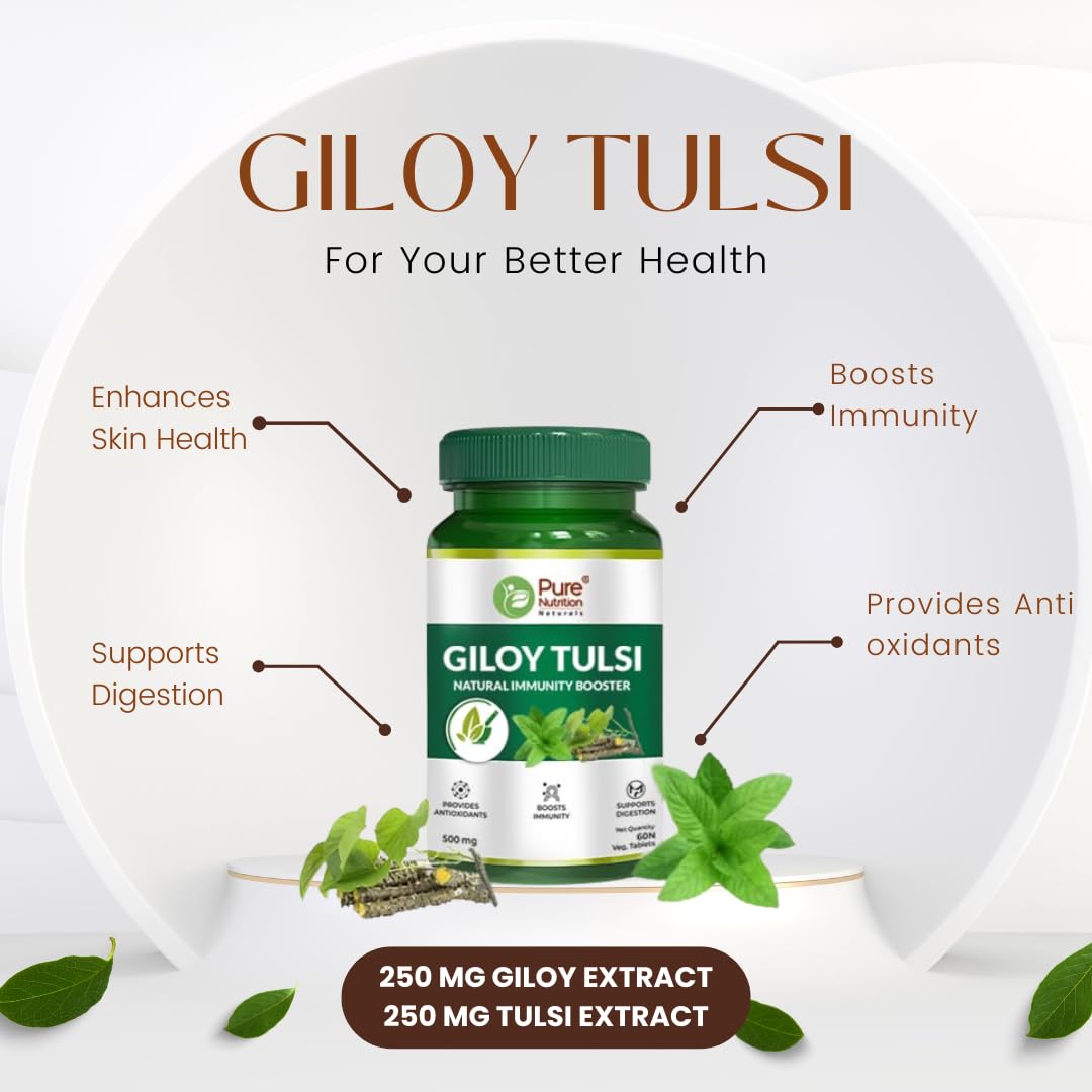 Pure Nutrition Giloy Tulsi Ghan Vati – Ayurvedic Supplement – 60 Tablets