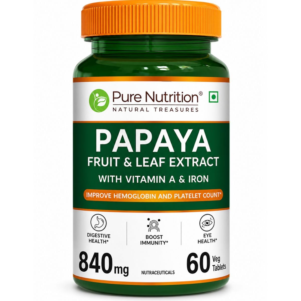 Pure Nutrition Papaya Fruit & Leaf Extract 120 Tablets | Herbal Wellness & Antioxidant Support