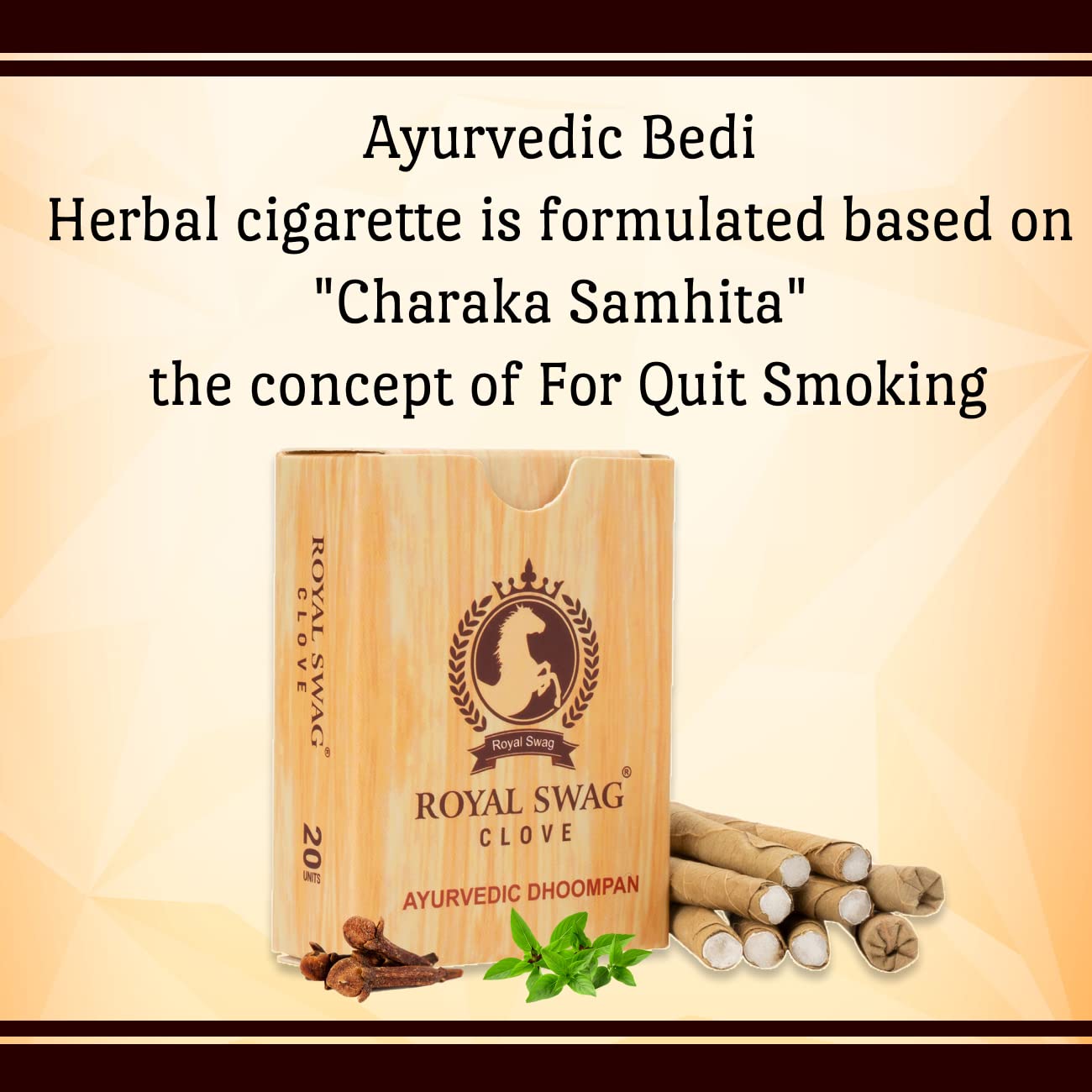Royal Swag Herbal Filter Bidis - Tobacco & Nicotine Free (Pack of 20 Sticks)