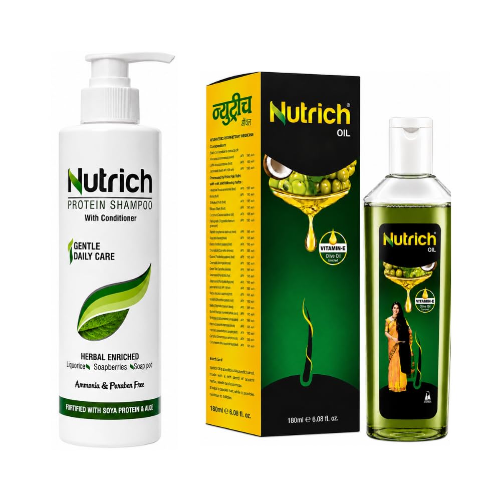 Ayulabs Nutrich Hair Care Set | Nutrich Hair Oil (180 ml) & Nutrich Protein Shampoo (200 ml)