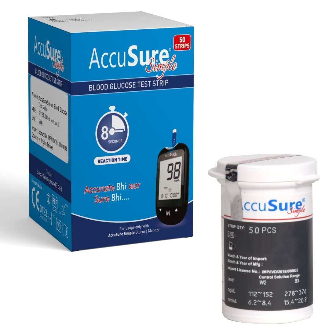 AccuSure Simple Blood Glucose Test Strip (Only Strip) | Diabetes Monitoring Devices