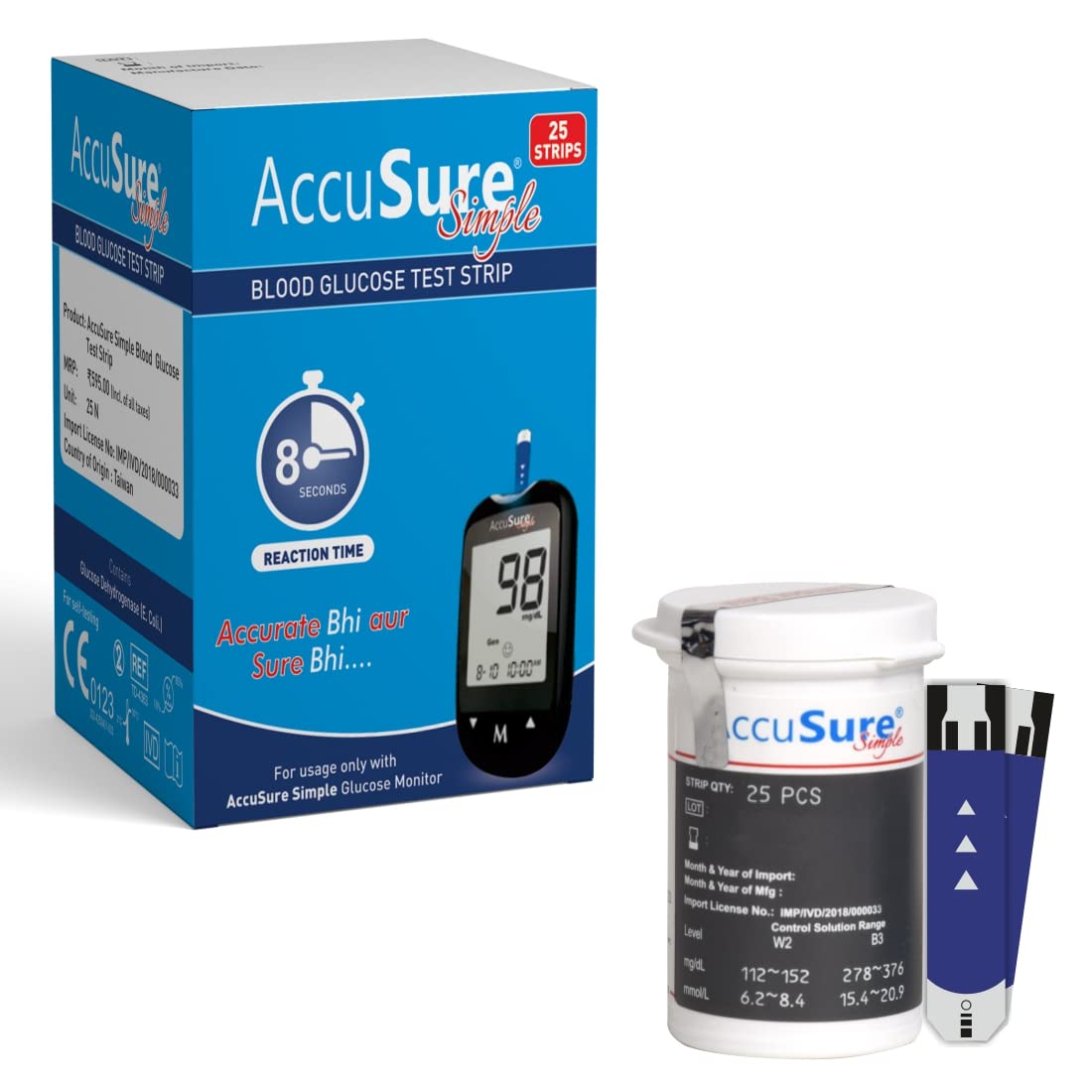 AccuSure Simple Blood Glucose Test Strip (Only Strip) | Diabetes Monitoring Devices