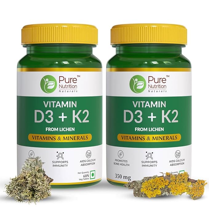 Pure Nutrition Vitamin D3 + K2 Tablets - Daily Wellness Supplement For Strong Bones, Immunity, Joint & Heart Health For Men & Women