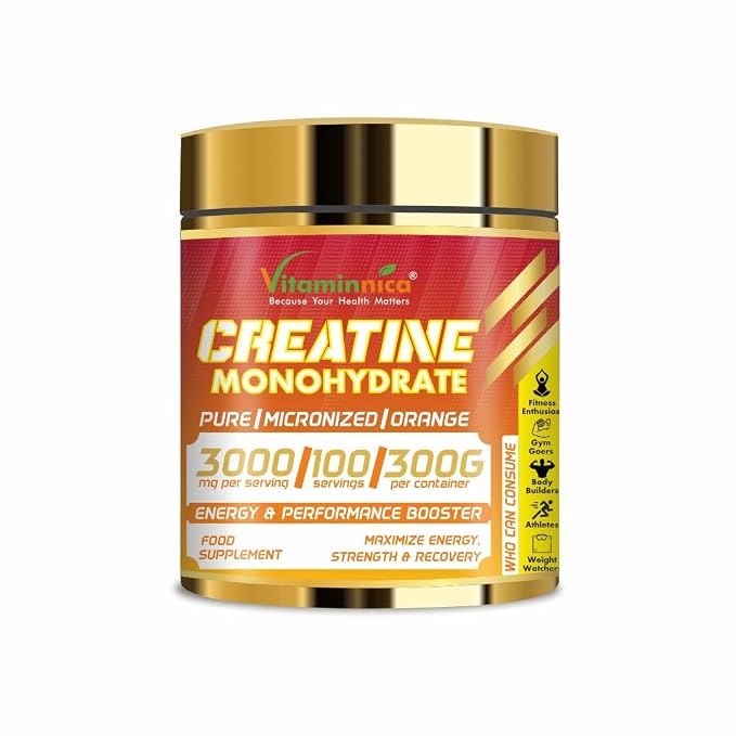 Vitaminnica Micronized Creatine Monohydrate Powder - Orange Flavor Muscle Power Blend, 300g