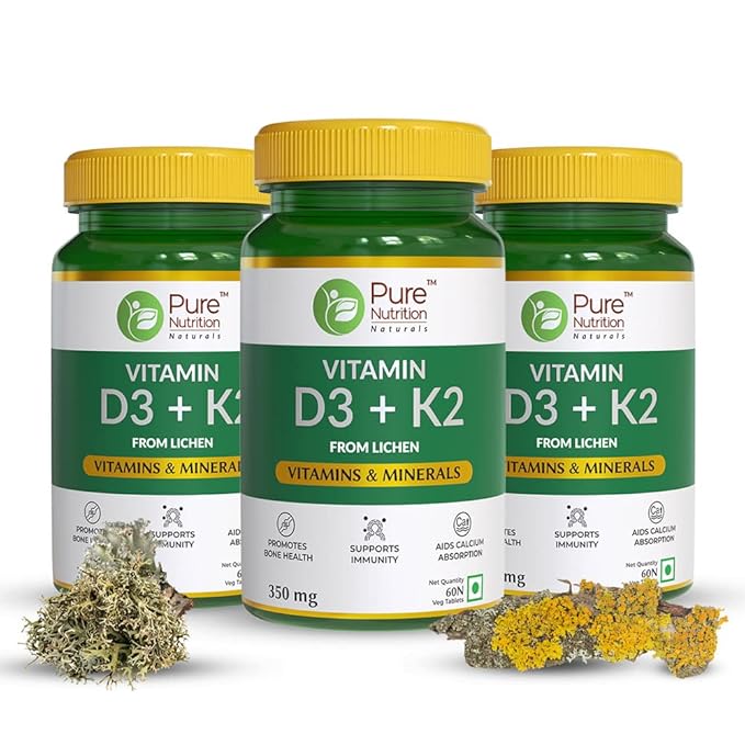 Pure Nutrition Vitamin D3 + K2 Tablets - Daily Wellness Supplement For Strong Bones, Immunity, Joint & Heart Health For Men & Women