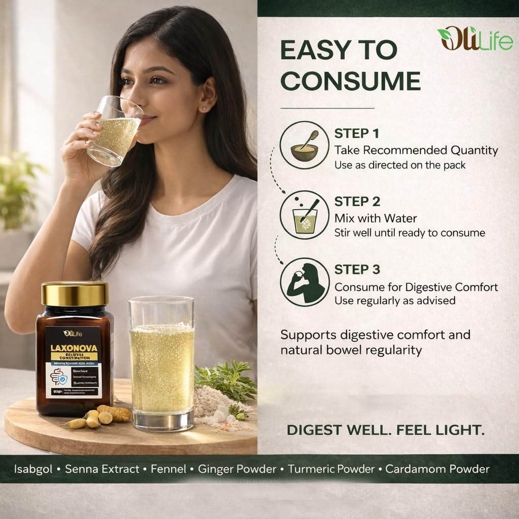 OliLife Laxonova Powder 100 g | Ayurvedic Constipation Relief Powder for Hard Stool, Smooth Bowel Movement, Gut Health, Piles & Fissure Support