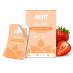 JUSTT ESSENTIALS Glow Biotin Oral Strips for Healthy Hair, Radiant Skin & Strong Nails | Pack of 1, 30 Days Pack | 10,000 mcg Sesbania Extract | Strawberry Pop Flavour | Sugar-Free Fast Dissolving Vegan Strips