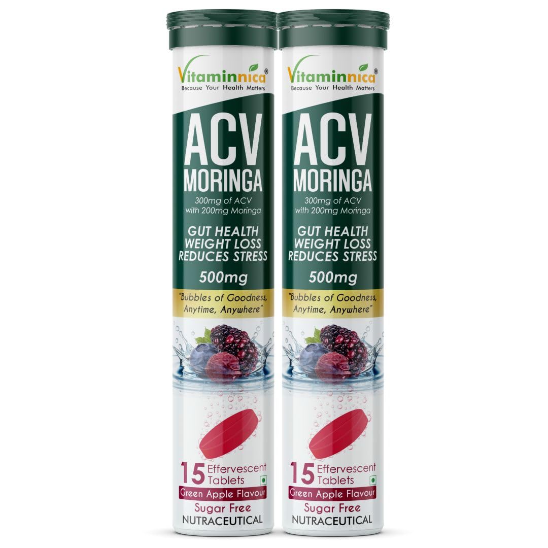 Vitaminnica ACV & Moringa Effervescent Tablets - Mixberry Craving & Gut Support (2-Pack, 30 Count)