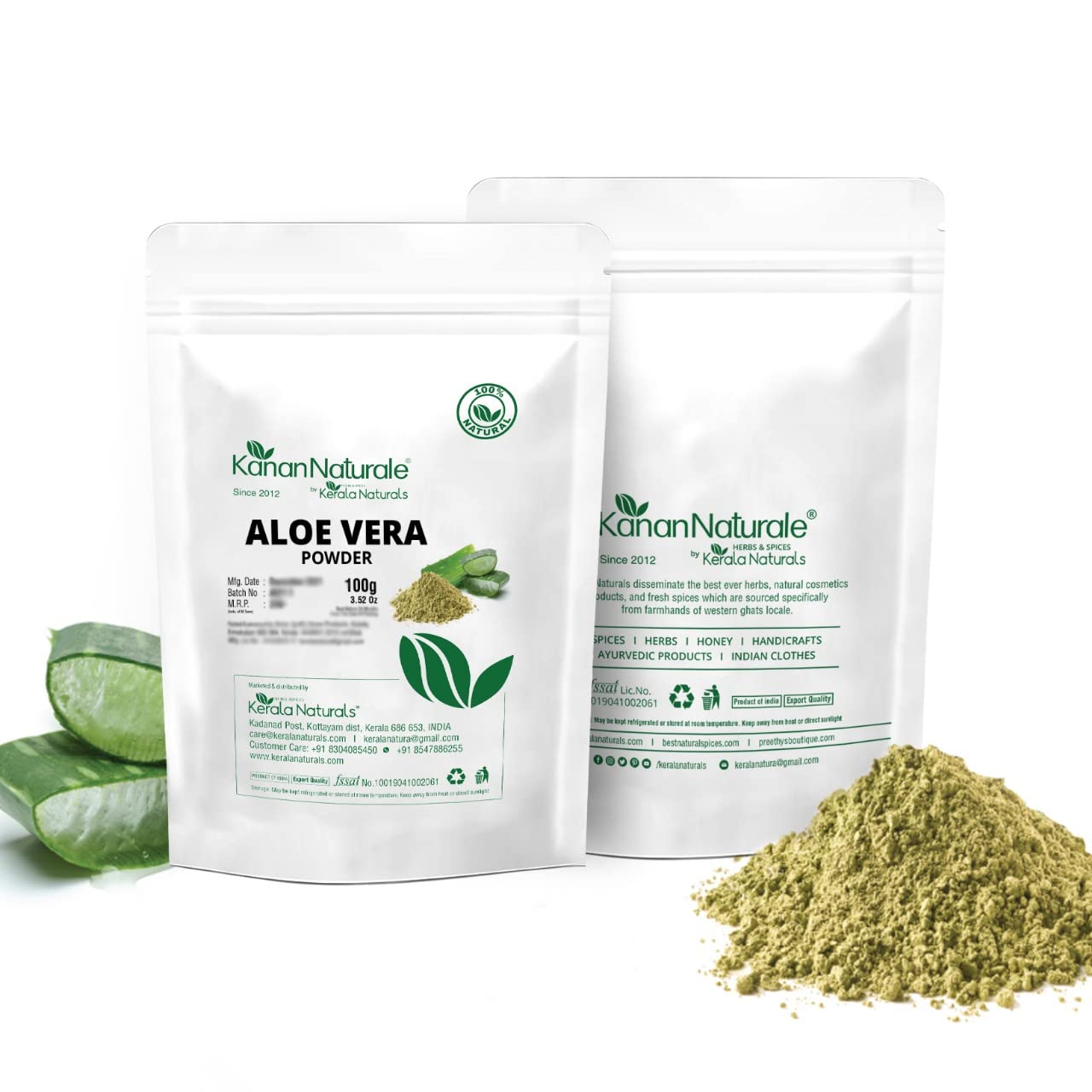 Kerala Naturals Aloe Vera Powder 100g - Hair Growth & Skin Hydration Pack