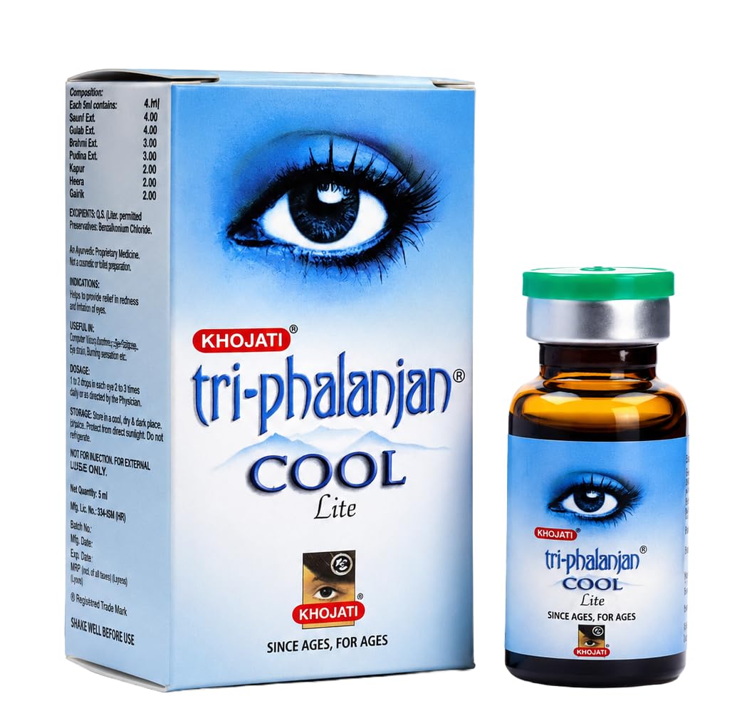 Khojati Tri-Phalanjan Cool Ayurvedic Eye Drop | Soothing & Cooling Vision Care with Triphala & Mint | Pack of 4 (10 ml each)