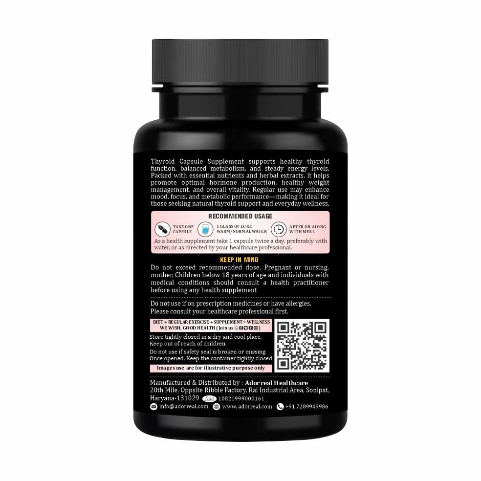 Adorreal Thyroid Support Capsules (60 Capsules) | Supports Thyroid Function, Energy Levels, Metabolism & Weight Management