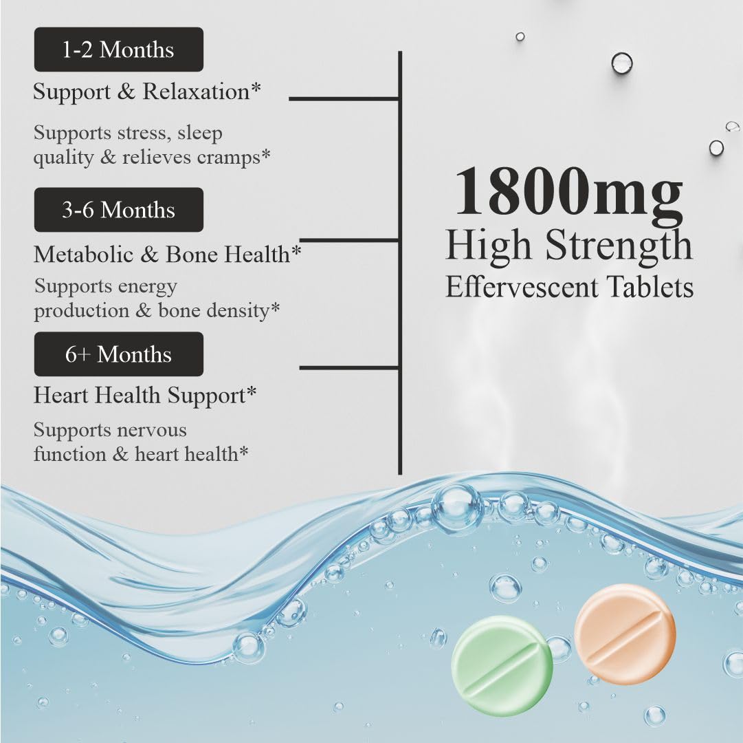 Vitaminnica Magnesium 3-in-1 Effervescent Tablets - Green Apple Stress & Muscle Support (4-Pack, 60 Count)