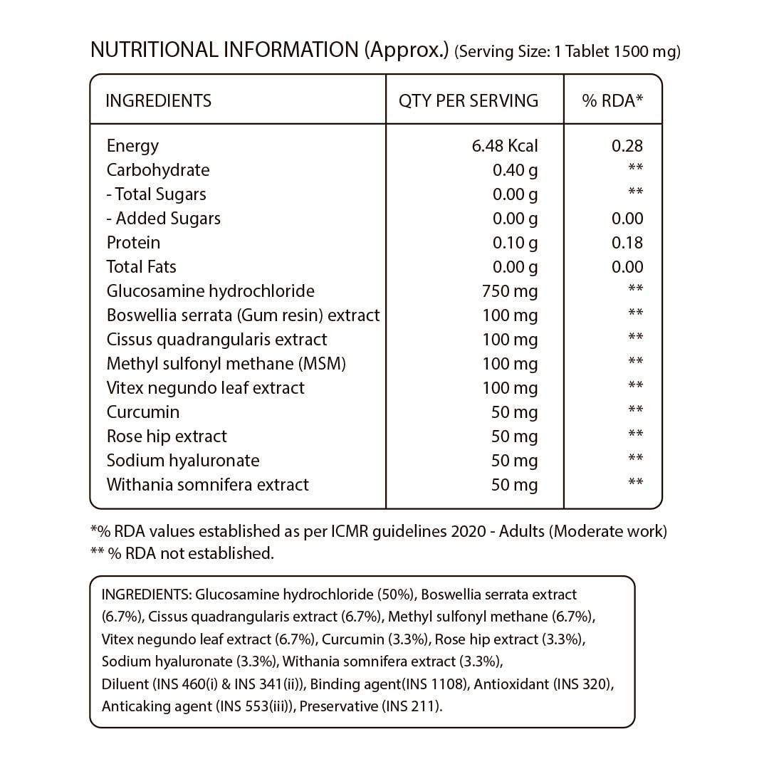 Pure Nutrition Vegan Glucosamine with MSM 1500 mg Veg Tablet for Joints & Antioxidant Support