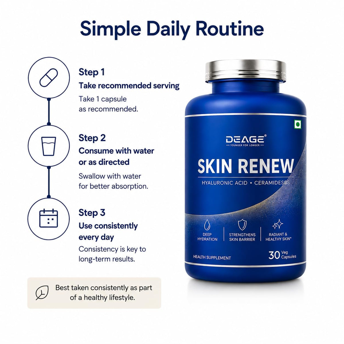 De-Age Anti-Aging Skin Care Supplement 30 Capsules | Skin Health & Healthy Aging Support