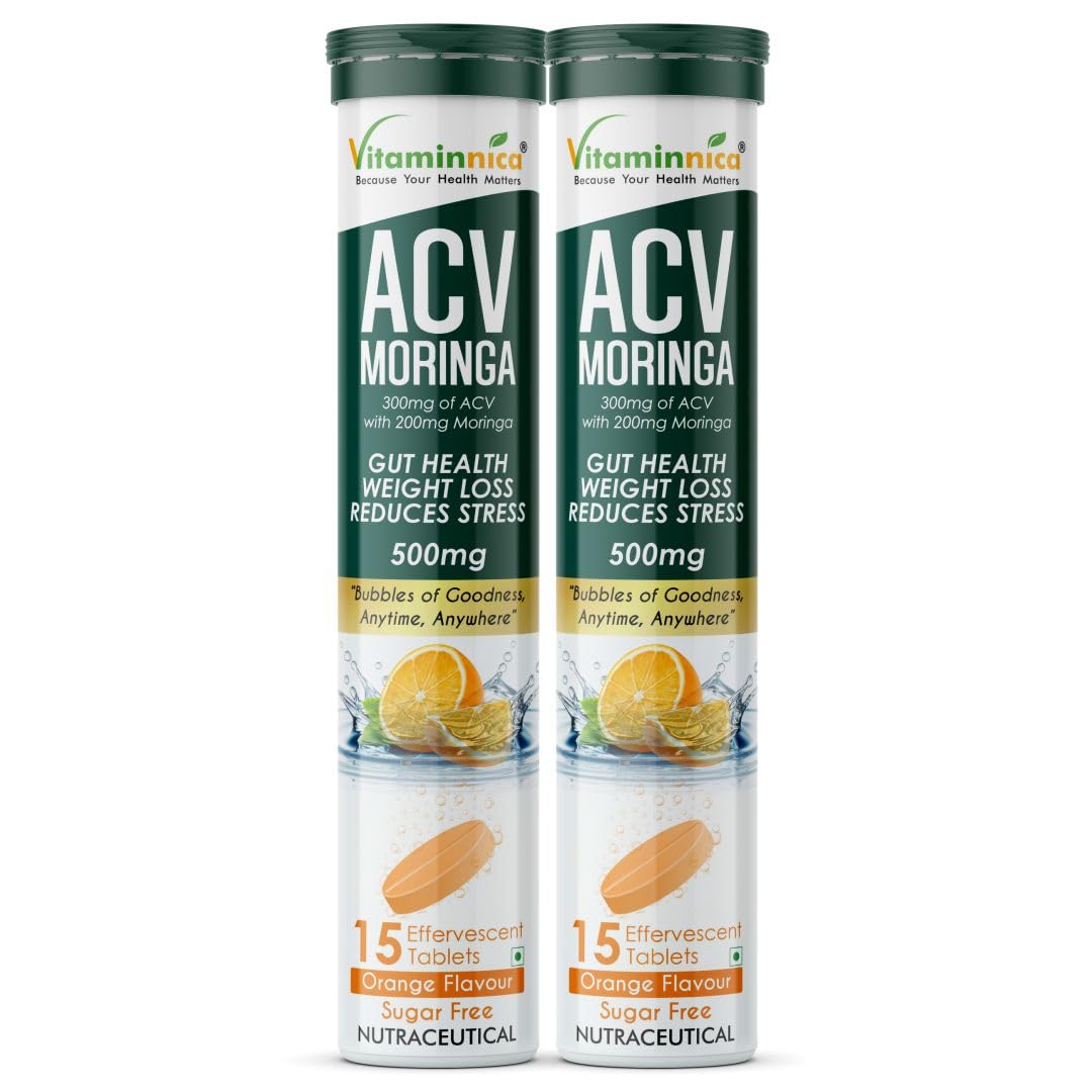 Vitaminnica ACV & Moringa Effervescent Tablets - Orange Craving & Gut Support (2-Pack, 30 Count)