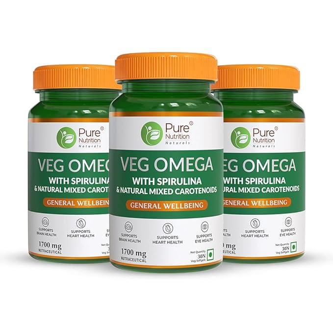 Pure Nutrition Omega 3-5-6-7-9 with Seabuckthorn & Flaxseed Oil | Veg Softgels for Heart & Brain Health - 60 Softgels