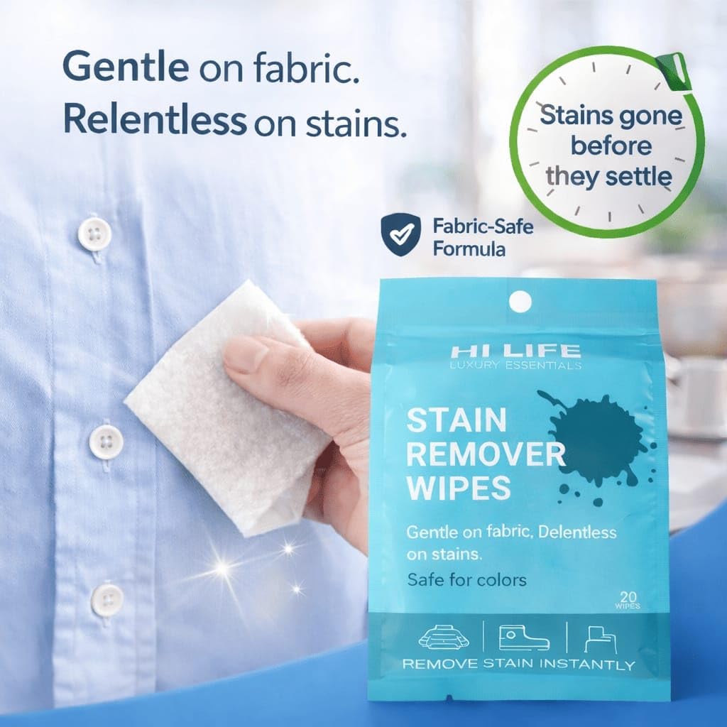 Hi Life Instant Stain Remover Wipes (Pack of 20) | Portable Emergency Stain Eraser Wipes for Clothes & Fabrics