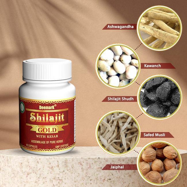 Deemark Shilajit Gold Capsule - Ayurvedic Health Supplement for Boosting Stamina & Power in Men and women - 45 Capsules