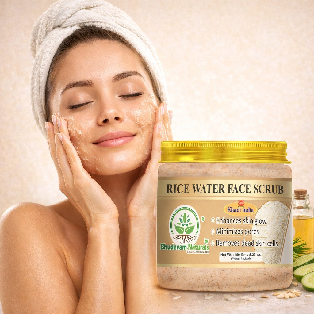Bhudevam Naturals Khadi Rice Water Face Scrub for Women & Men – Gentle Exfoliation for Clear, Smooth & Radiant Skin-150GM