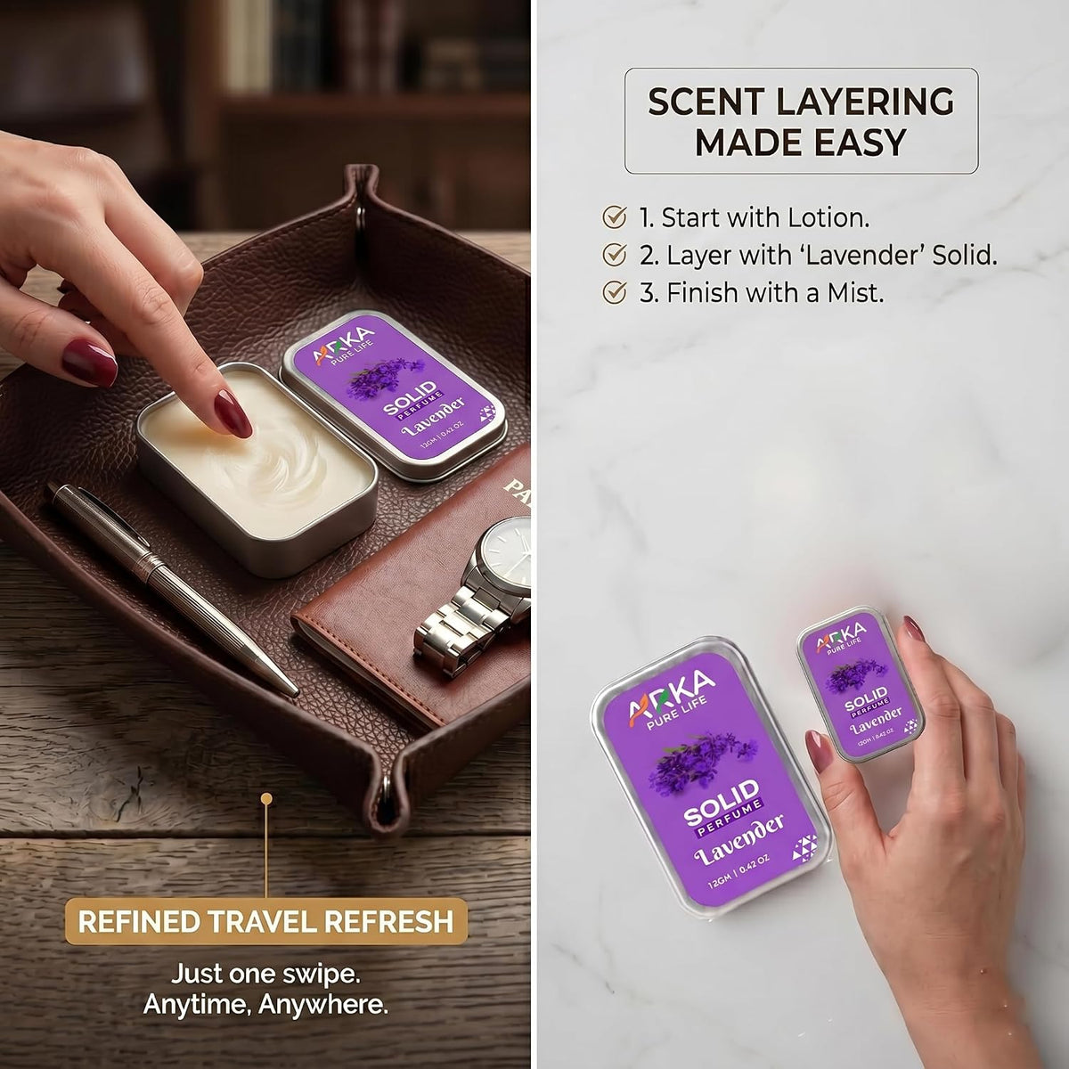 Arka Pure Life Premium Lavender Solid Perfume – Floral Fragrance Balm for Men & Women, Compact & Travel-Friendly – 12g